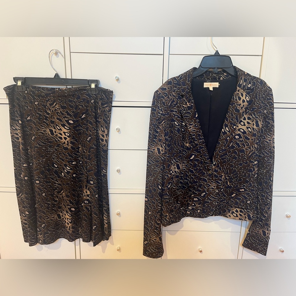Tory Burch Animal Print Jacket + A-Line Skirt Set (fits like M)